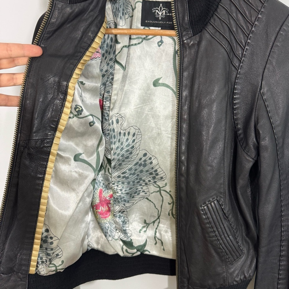 Mackage Dark Leather Jacket with Ribbed Details - Picture 9 of 16